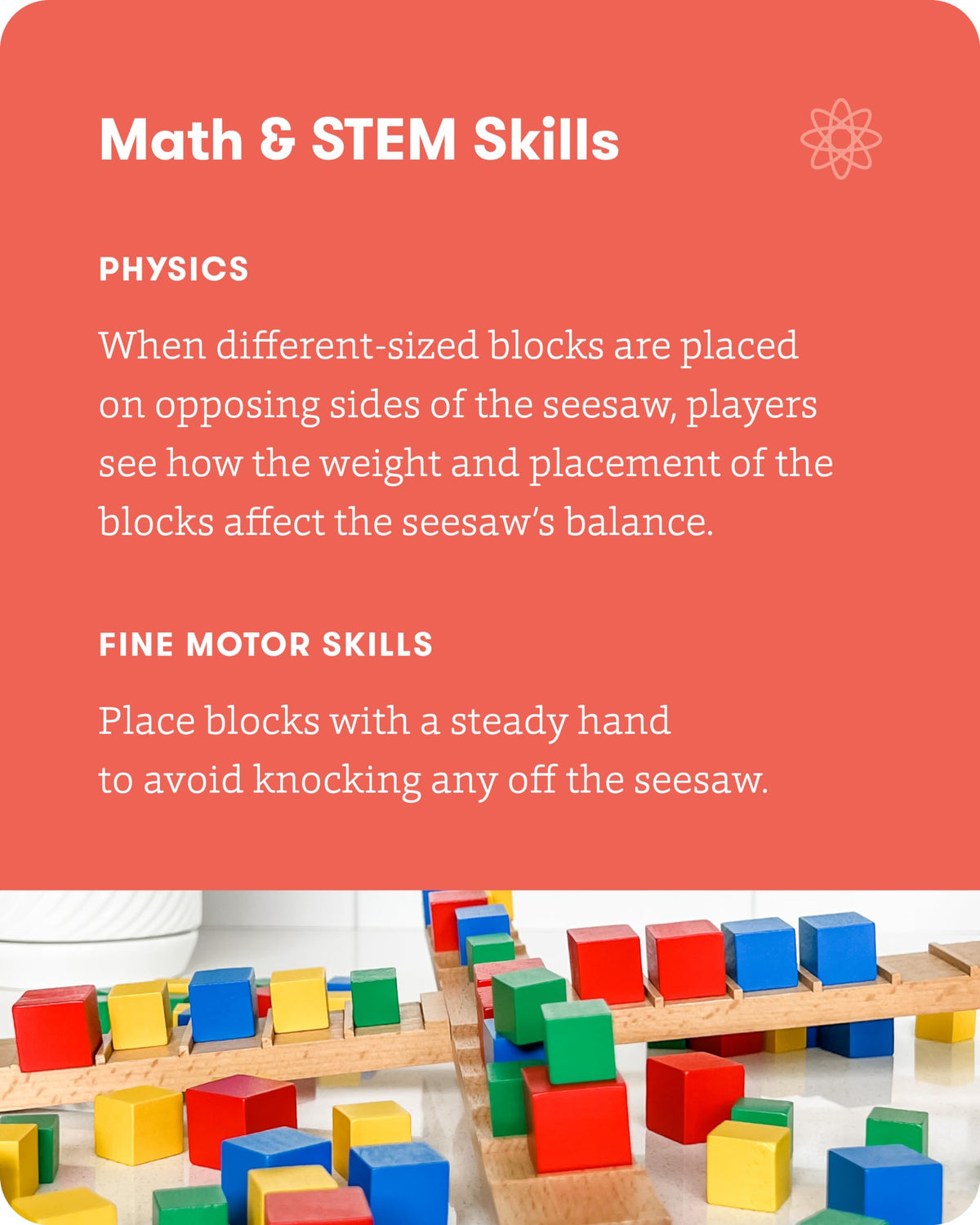 SimplyFun Kilter blocks-on-table demonstrate weight effects and placement choices.