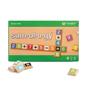 SimplyFun Sumology game board with tiles set up for a strategic math challenge.