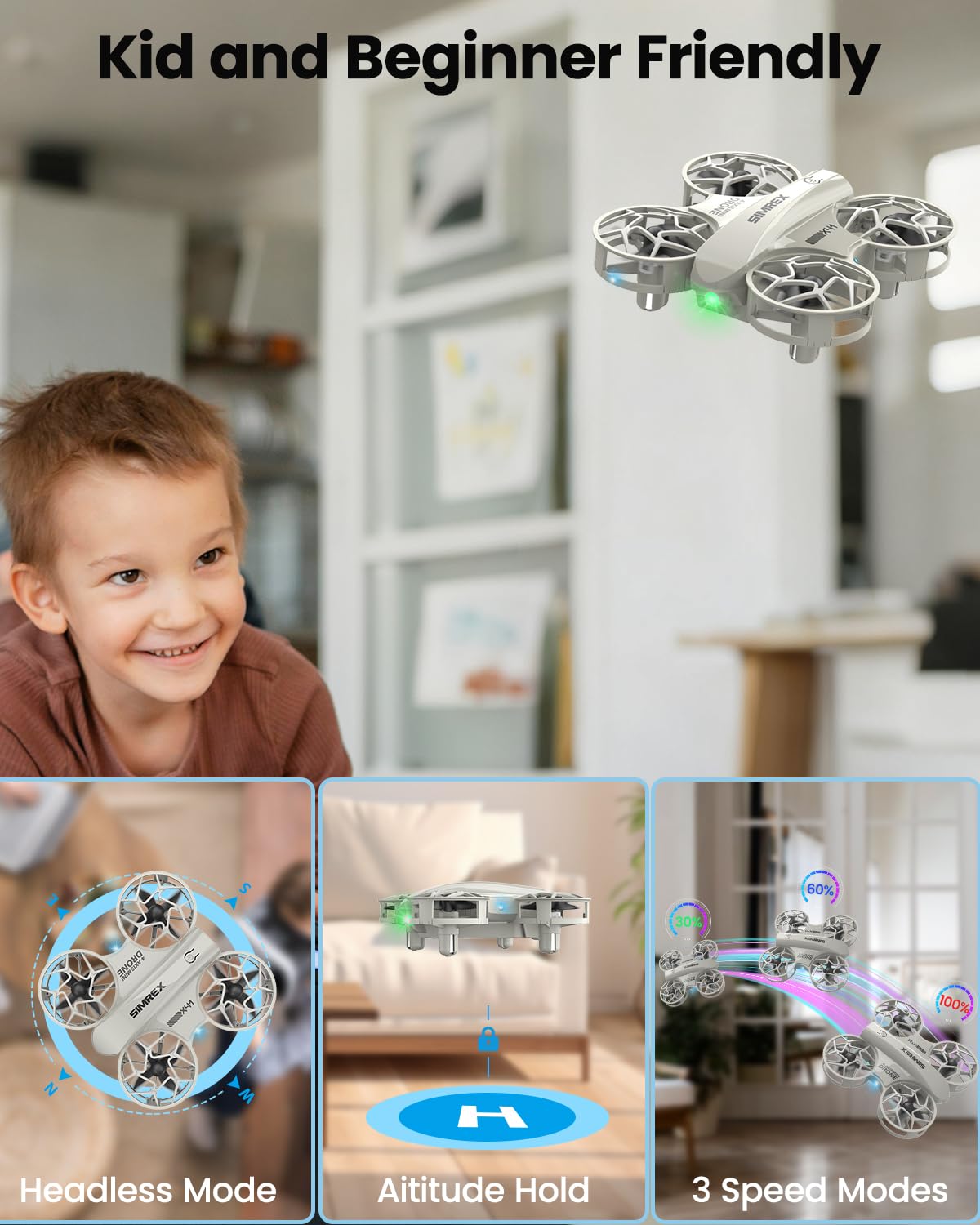 SIMREX mini drone with three speed modes supports progressive learning