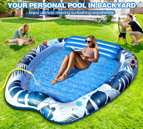 Sinbyuer 90x67 inch tanning pool open for two adults lounging.