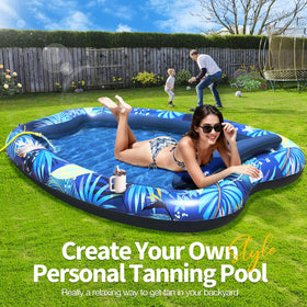Sinbyuer tanning pool lounger with cup holders, top-down view for easy sipping