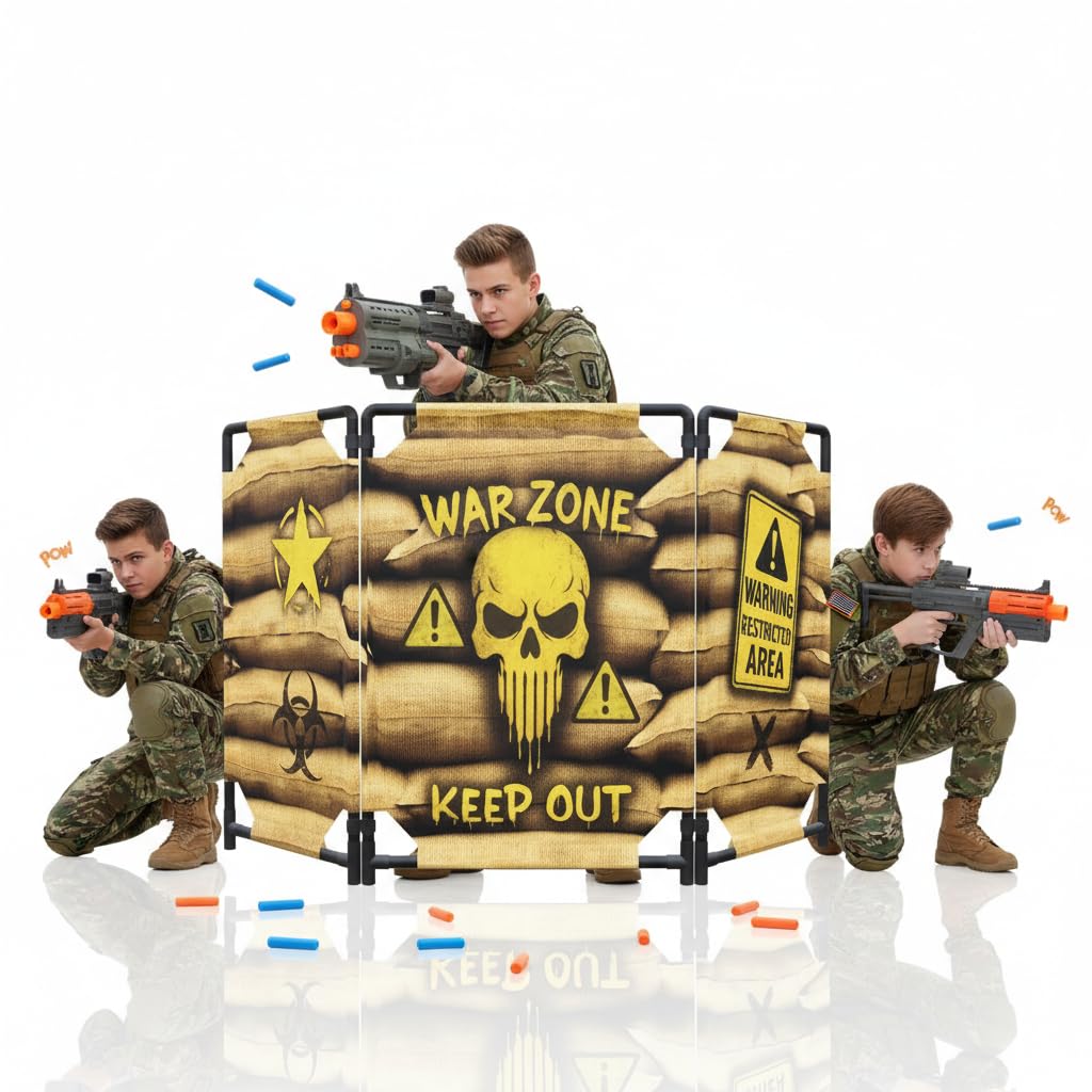 SINCOLINE portable tactical barrier showcases 59x34 inch coverage for epic backyard battles.