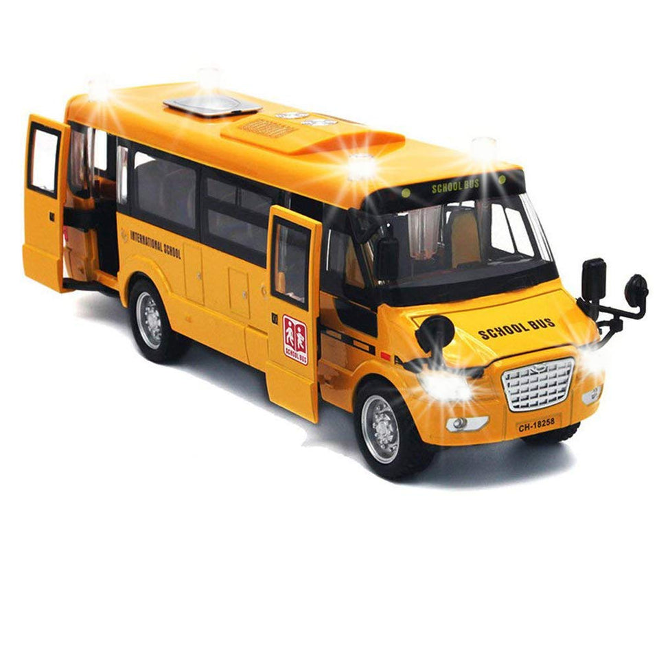Singer's Toy 9-Inch pull-back school bus front door open for interactive play.