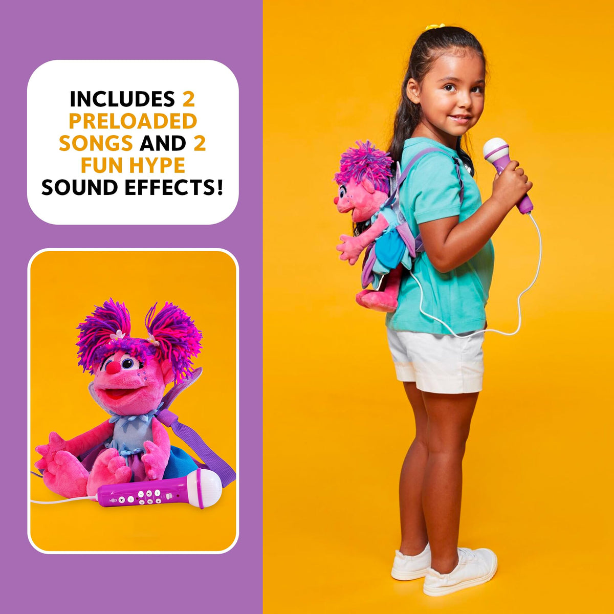 Singing Machine Abby Cadabby plush enables record and playback of performances.