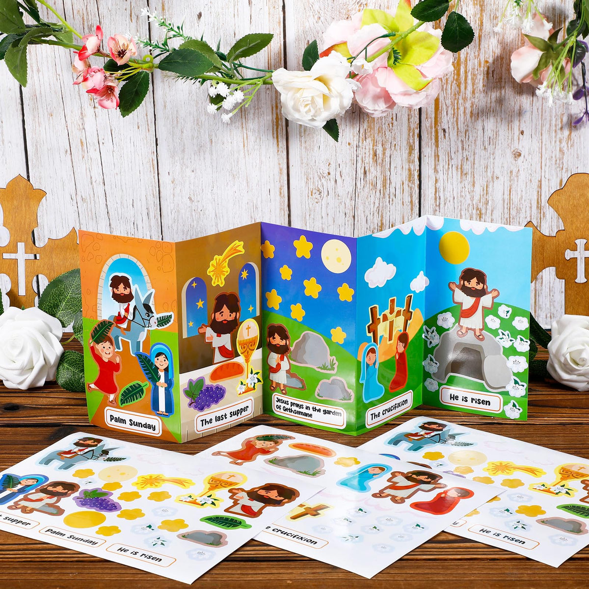 Sinload Palm Sunday scene sticker ideal for classroom crafts.