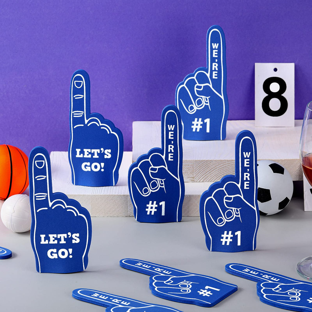 Sinmoe navy foam finger in hand, great for waving.
