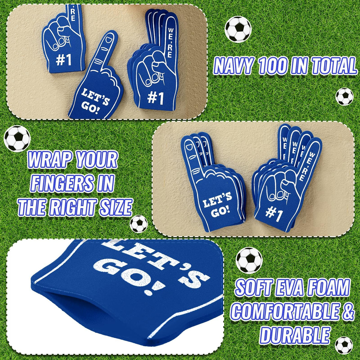 Sinmoe navy foam finger as party decor for sports celebrations.