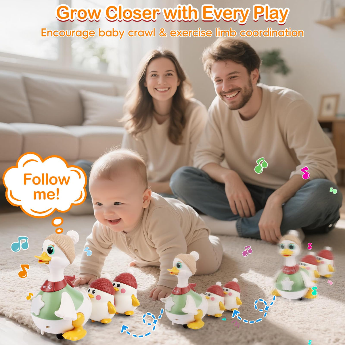 Sinpedex ducklings follow the mama in a playful line to build coordination.