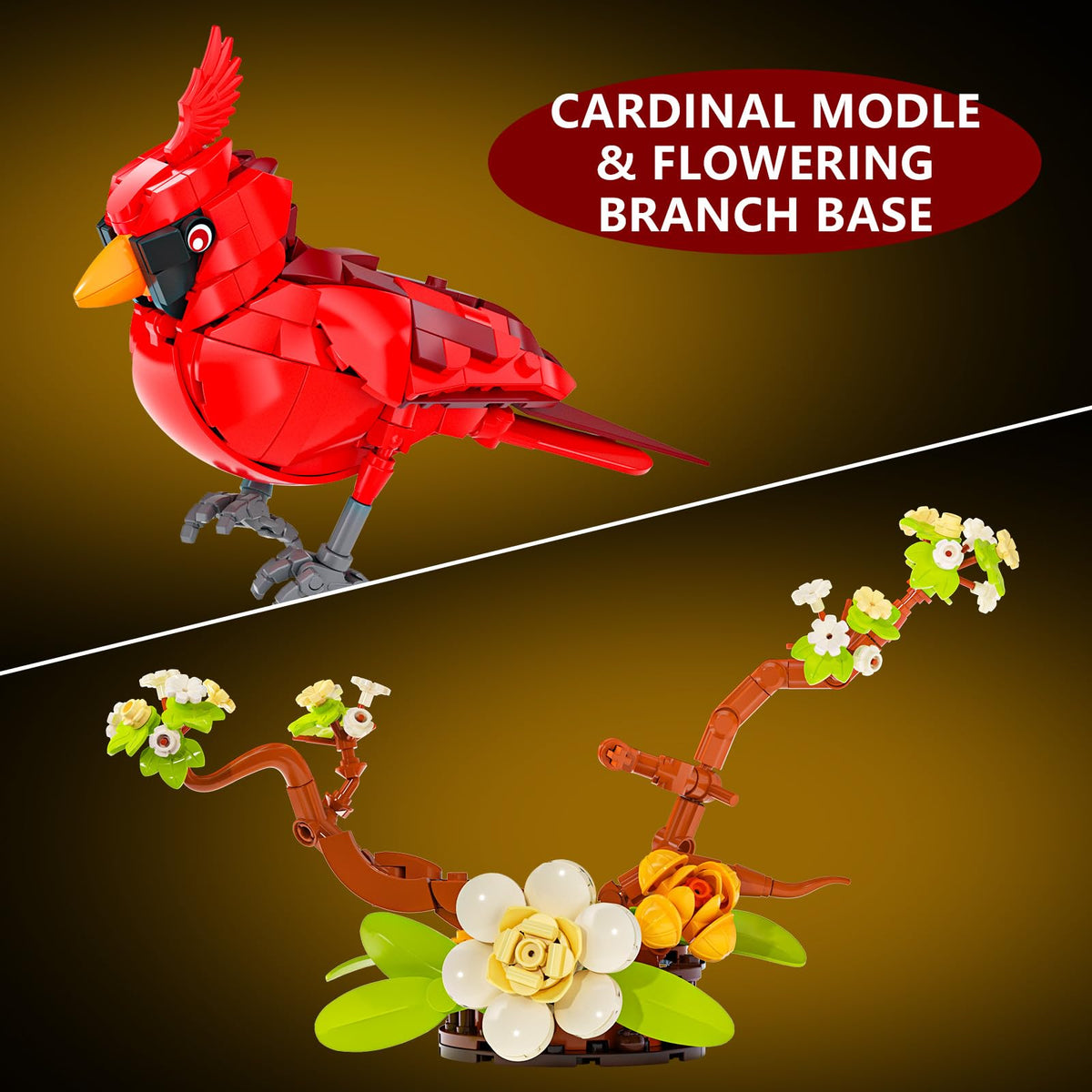 Sinuraii Northern Cardinal assembled model showcases precise craftsmanship for display.