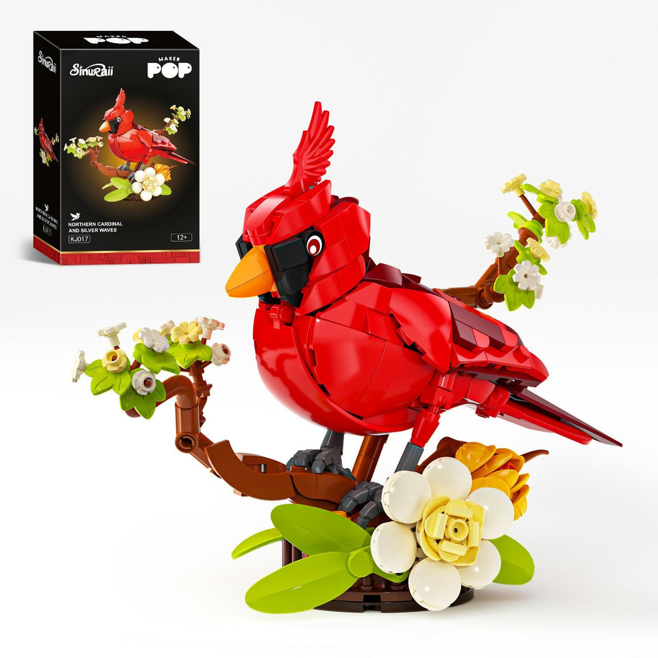 Sinuraii Northern Cardinal Building Set: cardinal on a pear branch adds springtime charm to any display.