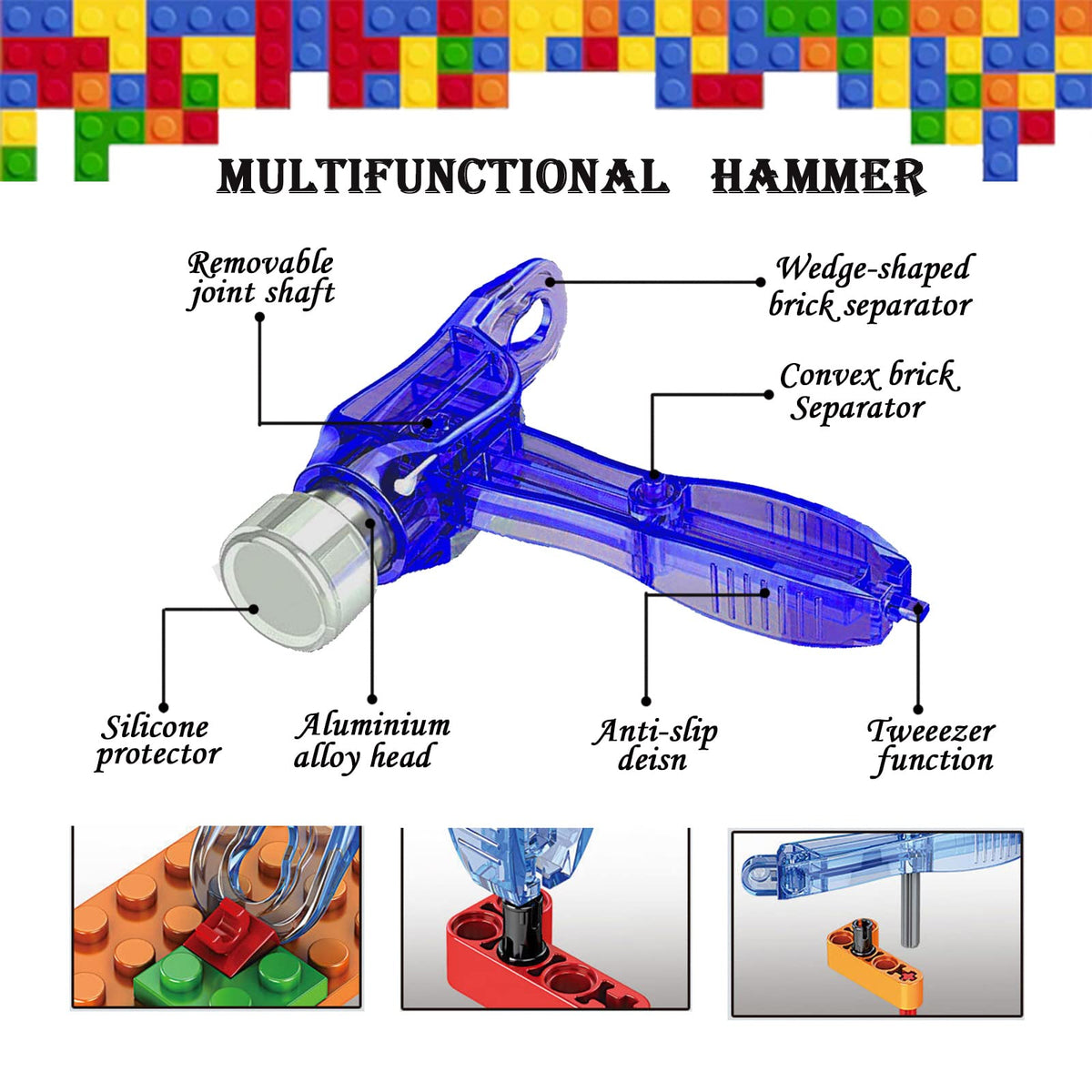 SIOYTOER multifunctional hammer with silicone head protecting bricks