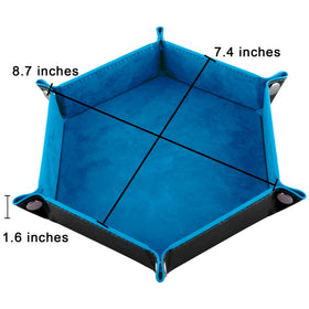 SIQUK hexagon blue dice tray with velvet interior protects dice.