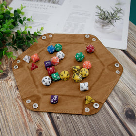 SIQUK black hexagon folding dice tray—durable PU leather surface easy to clean.