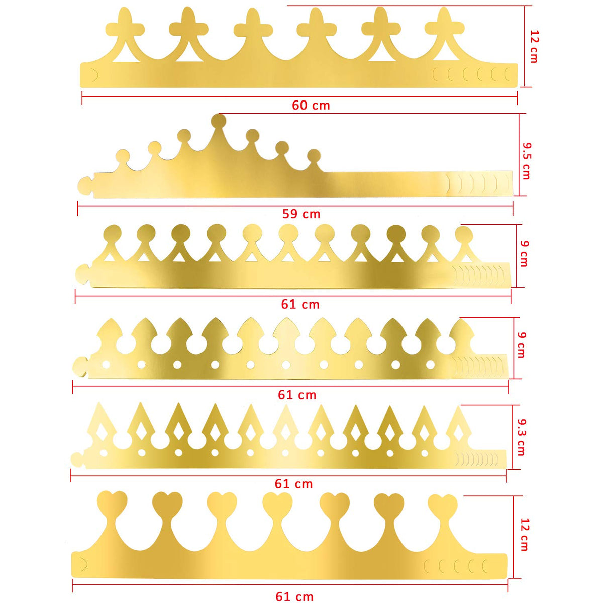 SIQUK six styles of gold crowns shown for varied party looks