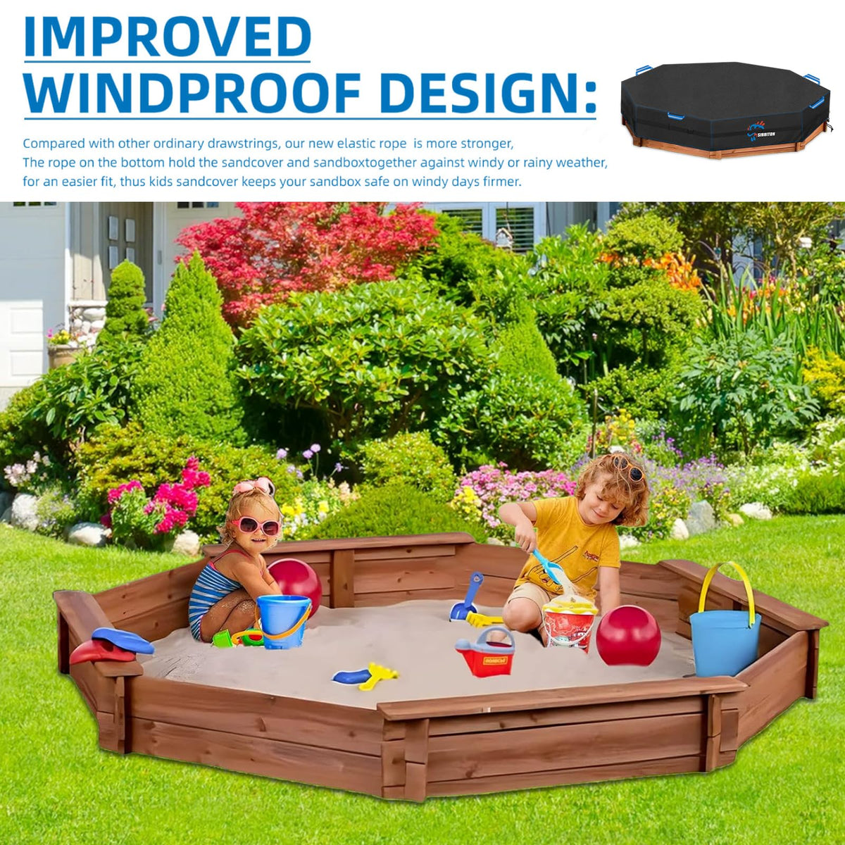 SIRUITON outdoor sandbox cover protects toys from dust and weather.