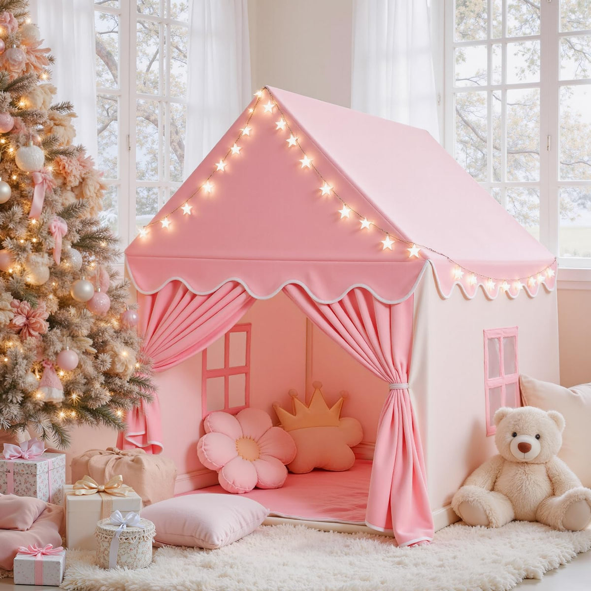 SISTICKER easy-setup pink play tent simplifies party prep.