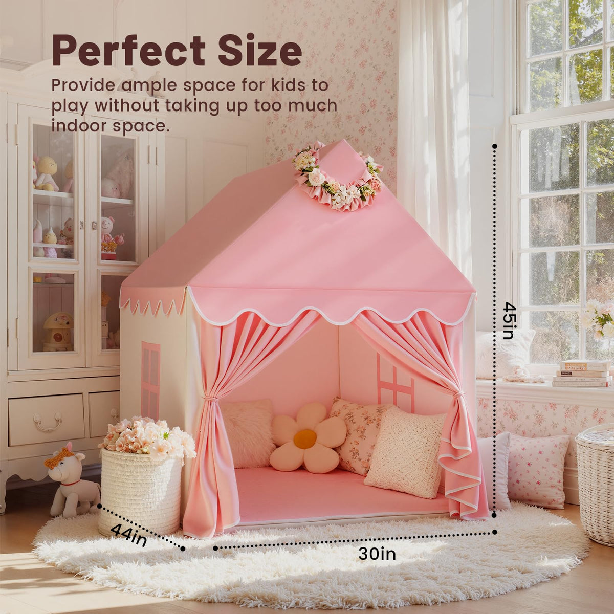 Inside view shows a cozy, roomy playhouse ready for pretend play with friends.