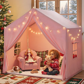 SISTICKER Kids Play Tent pink exterior view showing height and entrance