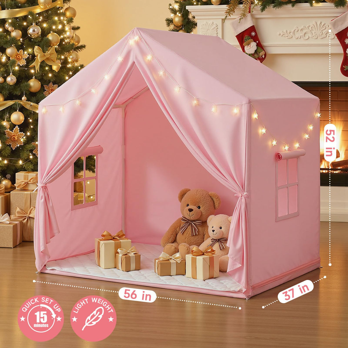 SISTICKER pink play tent interior with soft mat for comfort