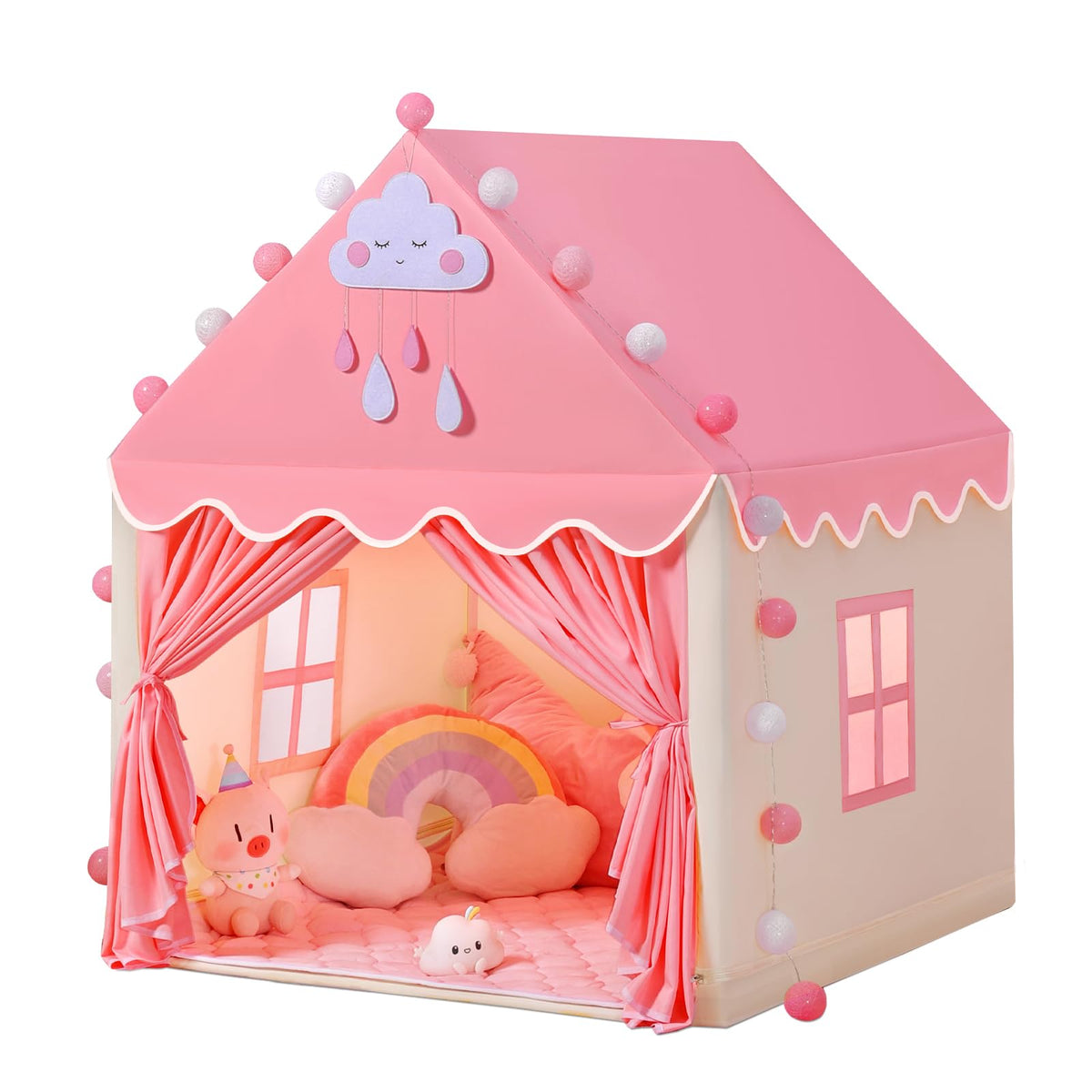 SISTICKER Kids Tents pink princess castle front view for indoor imaginative play