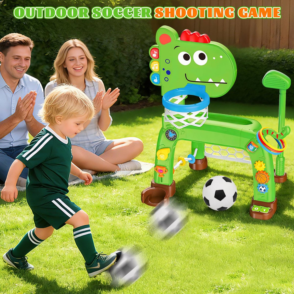 Sitodier 4-in-1 toddler basketball hoop setup with colorful lights and sounds.
