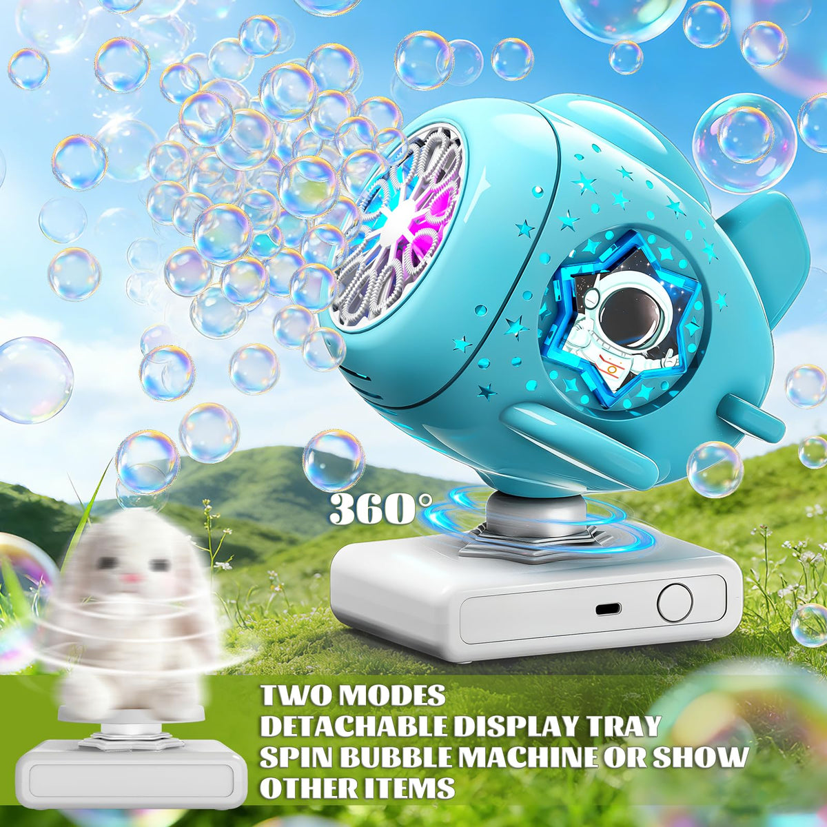 Sitodier bubble machine ten-hole design emits large bubbles for lively sessions.