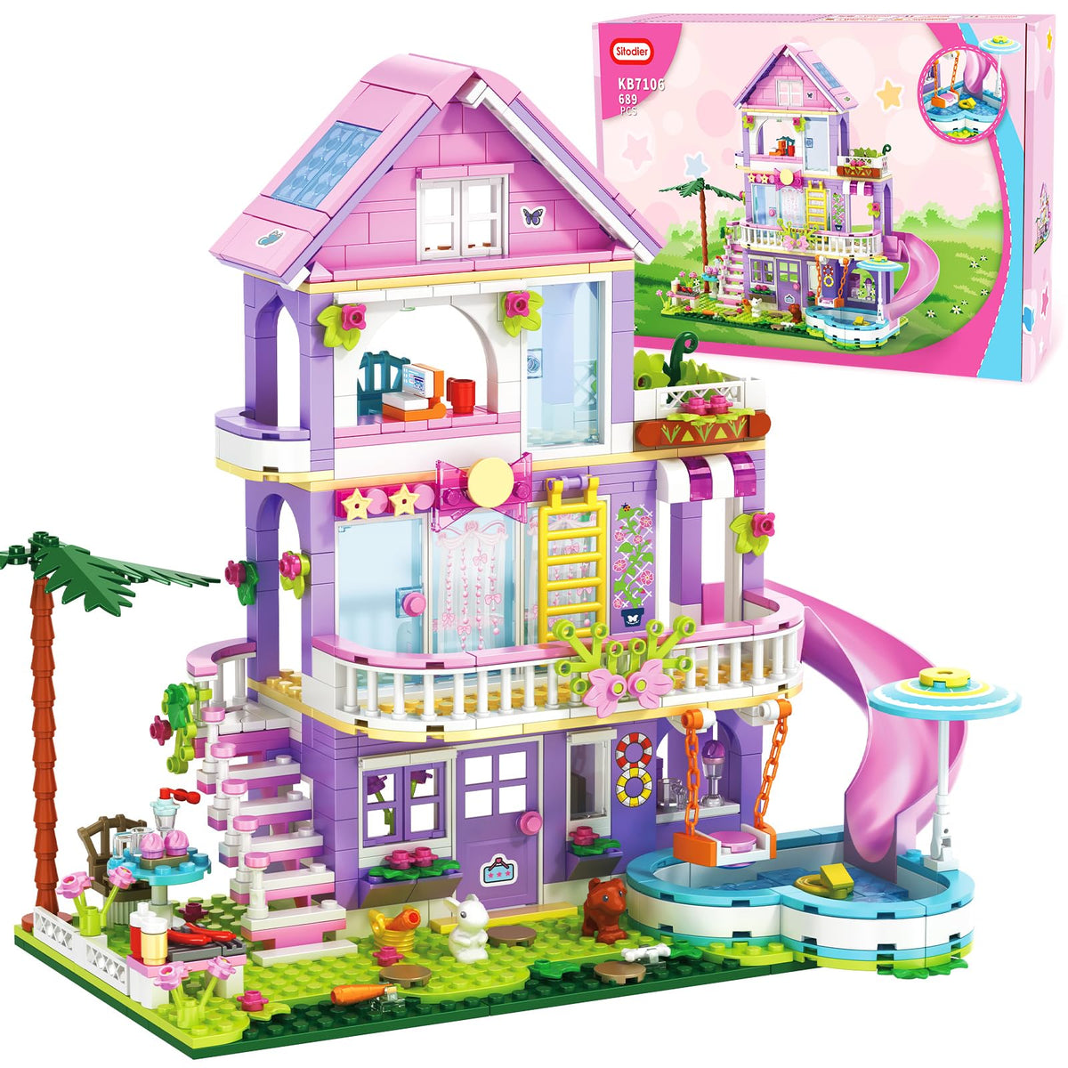 Sitodier Garden Villa building kit with bright bricks for imaginative play.