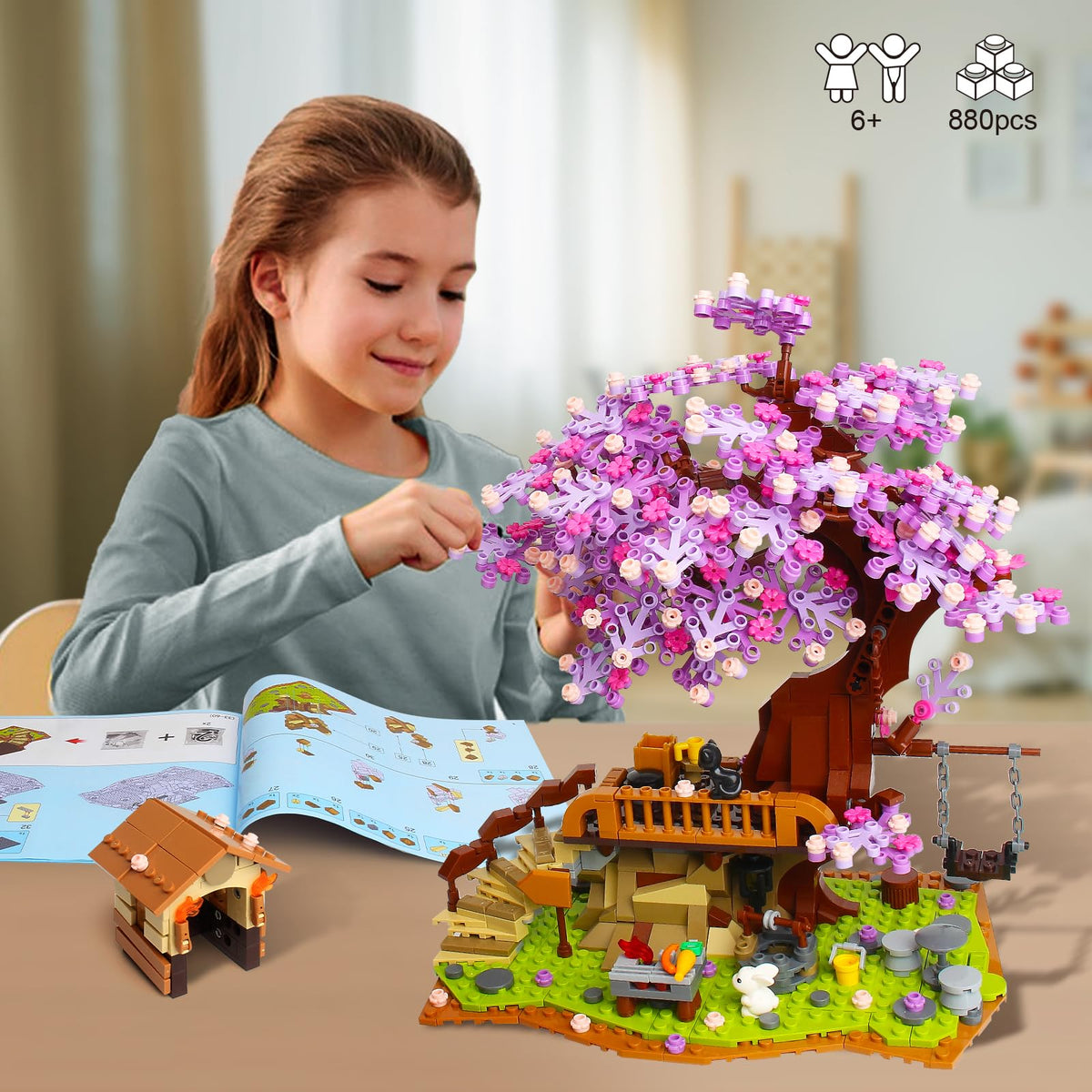 Garden scene with well and rabbits invites storytelling play.