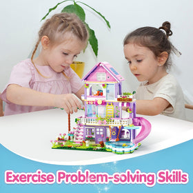 Sitodier three-story villa construction scene promotes problem-solving and fine motor skills.