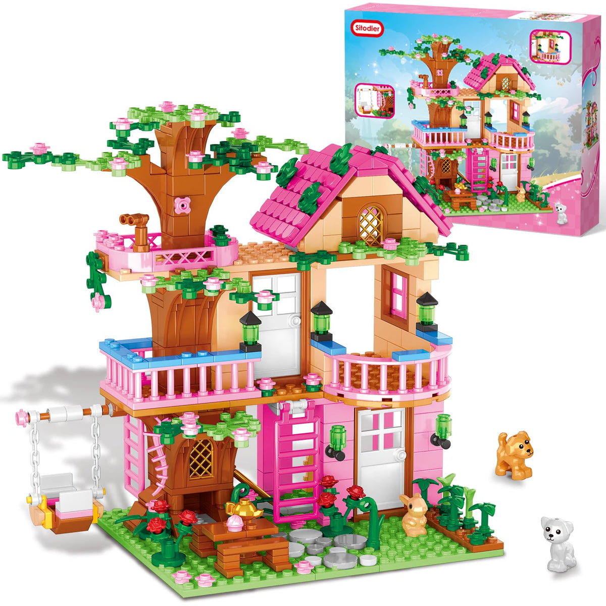 Sitodier treehouse building set with 558 pieces for imaginative construction.