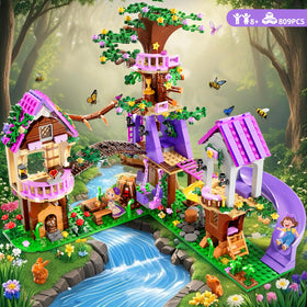 Kids play beside a treehouse scene to spark cooperative storytelling.