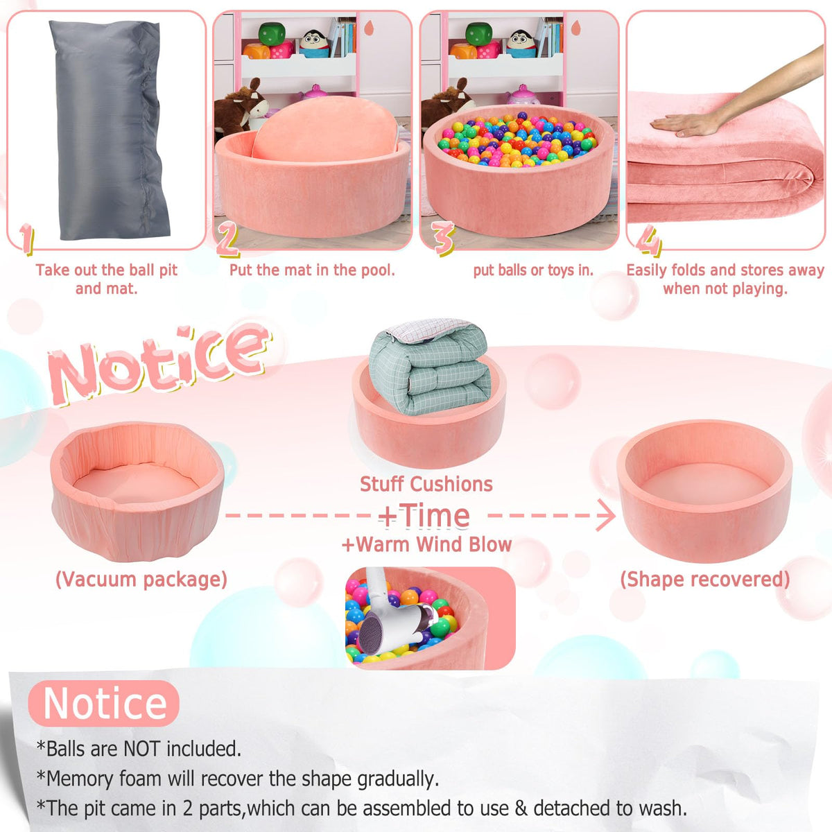 SIUUHOVS ball pit includes a hidden waterproof zipper for easy cleaning.