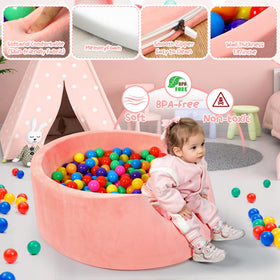 SIUUHOVS pink ball pit with Silver Fox Velvet cover provides soft sensory surface.