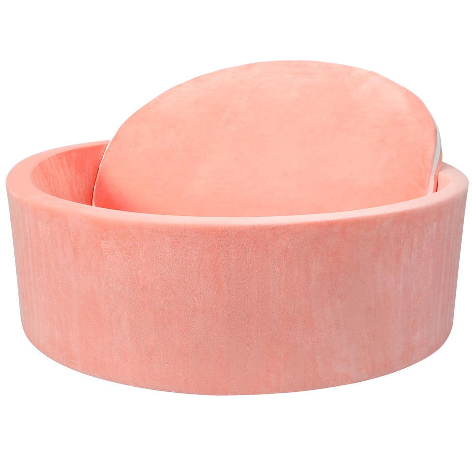 SIUUHOVS foam baby ball pit pink exterior offers a safe, cozy toddler play space.