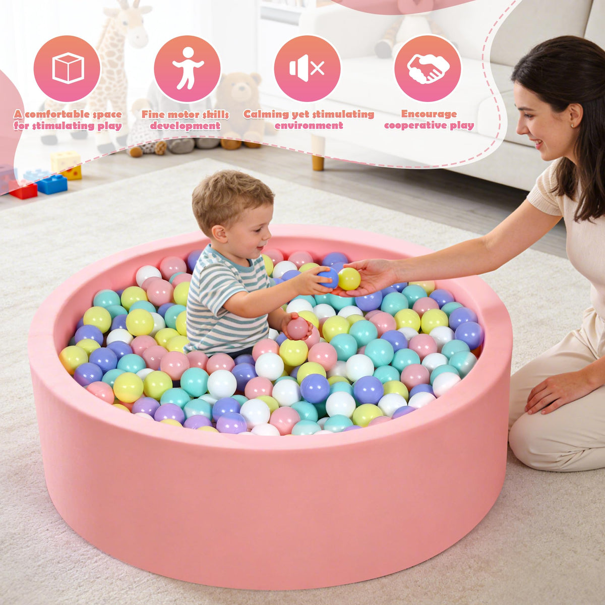 SIUUHOVS memory foam core provides gentle cushioning during play.