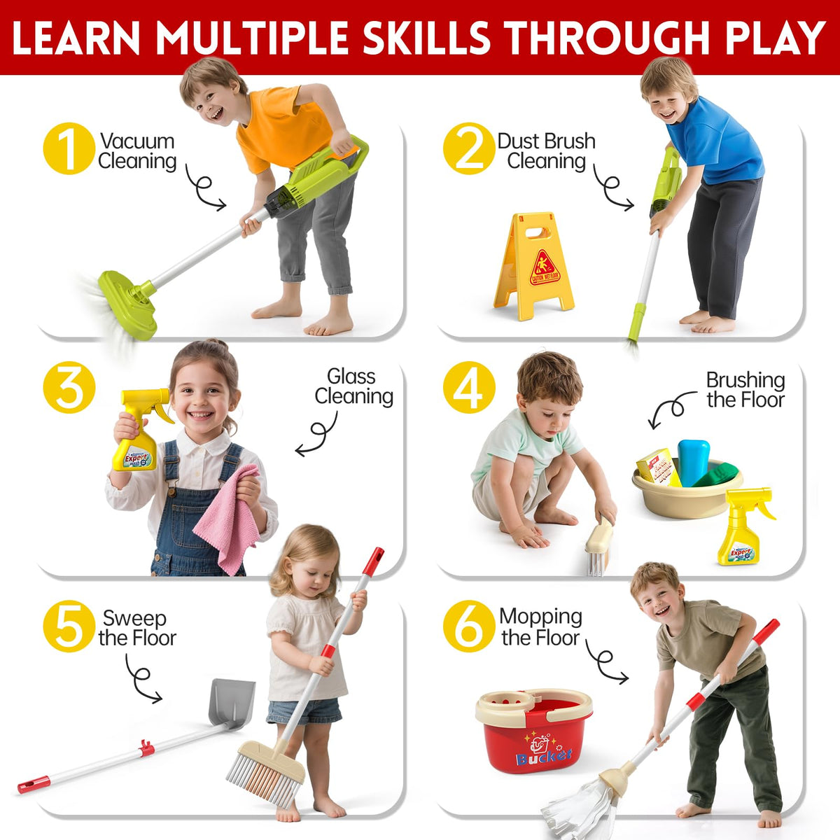 Siwuoke Kids Cleaning Toy Set broom supports cooperative play and motor coordination