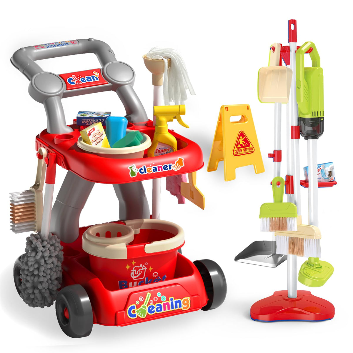 Siwuoke Kids Cleaning Toy Set cart for organized pretend play and role modeling