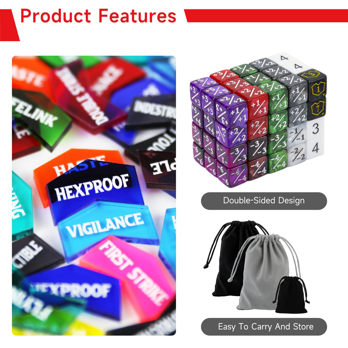 SIXPOINTS D20 dice set and counters support quick reference.