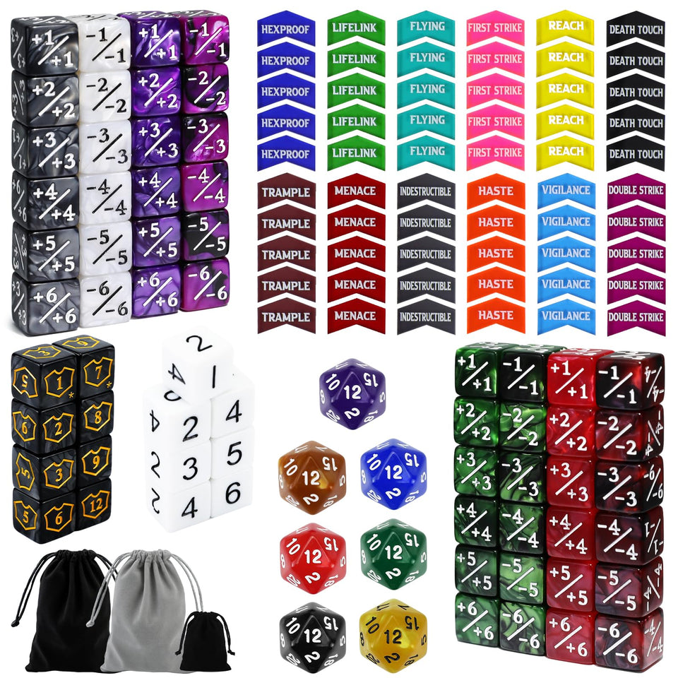 SIXPOINTS MTG counter dice set with colorful tokens for quick game tracking.
