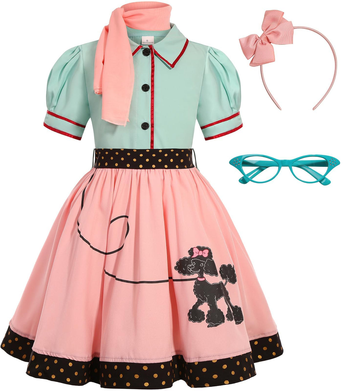 SIZGAROOT 50s poodle dress for girls, authentic retro look for parties