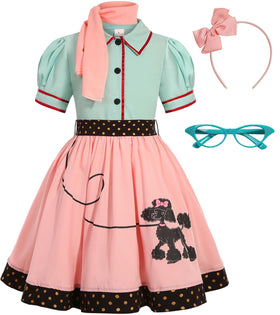 SIZGAROOT 50s poodle dress for girls, authentic retro look for parties