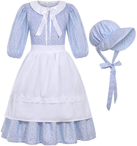 SIZGAROOT colonial prairie dress with bonnet for kids, ideal for school plays.