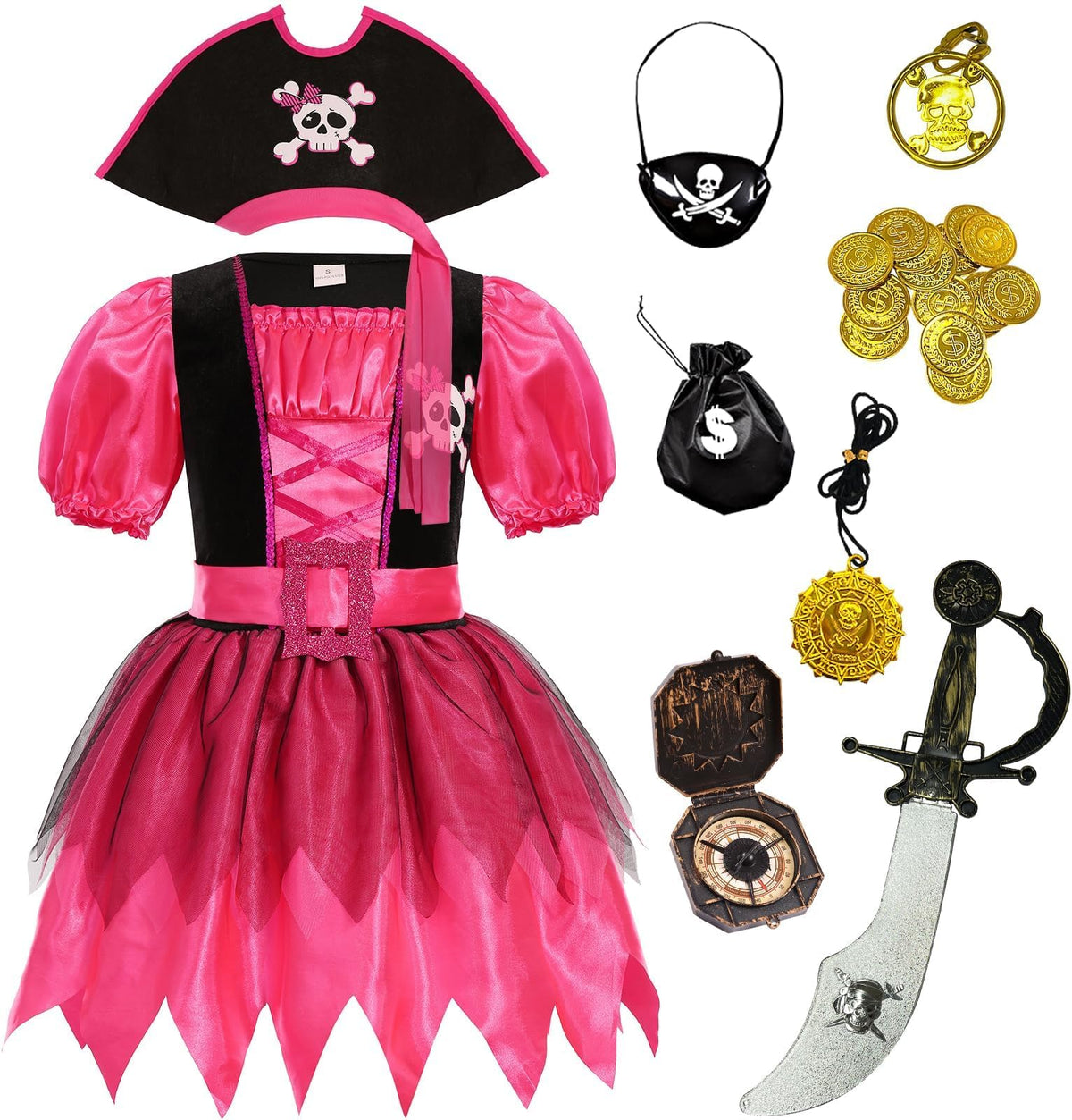 SIZGAROOT Girls Pirate Costume dress for imaginative play and festive dress-up.
