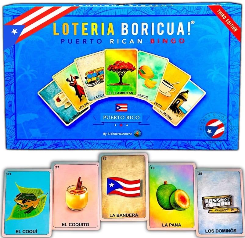 SJ Entertainment Puerto Rico Bingo card back design highlights Boricua flavor for authentic play.