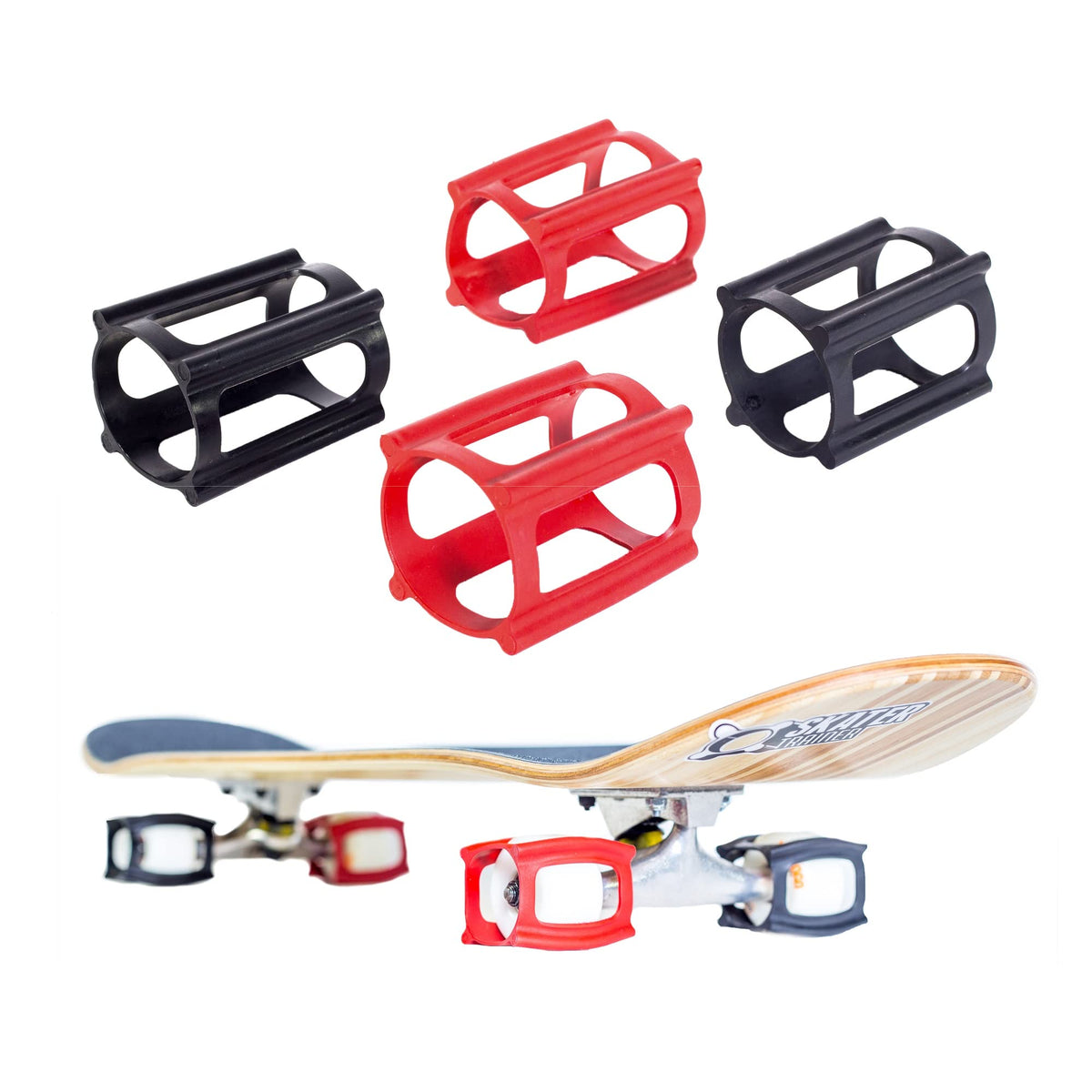 SkaterTrainer over-wheels setup shows safer ollie practice for beginners.