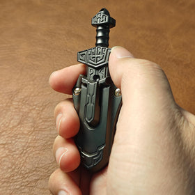 The SKEDC sword fidget slider material closeup emphasizes premium alloy and smooth edges.