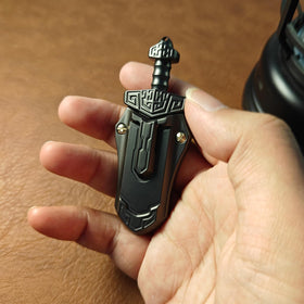 The SKEDC sword fidget slider scabbard closeup demonstrates guided movement and sound cues.