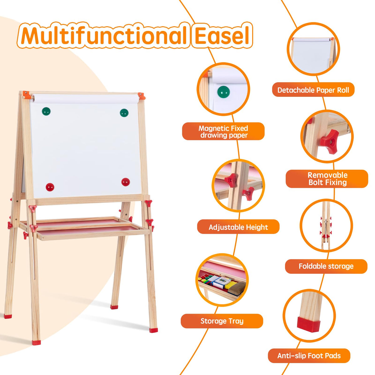 SketchNest safety natural wood easel - child-safe screws and stability.