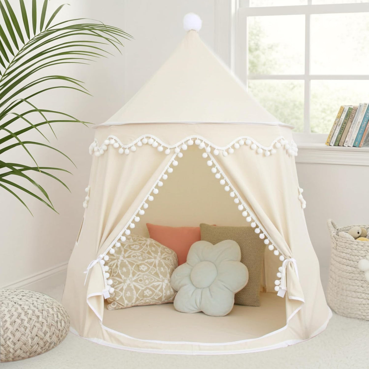 SKIEXOAD Kids Play Tent exterior beige castle for imaginative play.