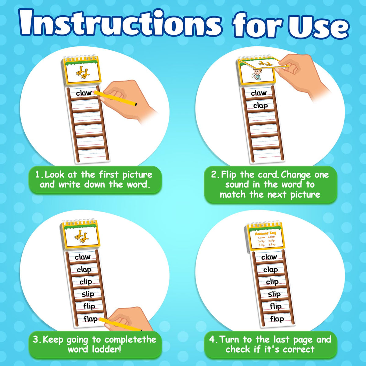 SkilLify Sight Words Flash Cards flipped pages demonstrating interactive spelling practice